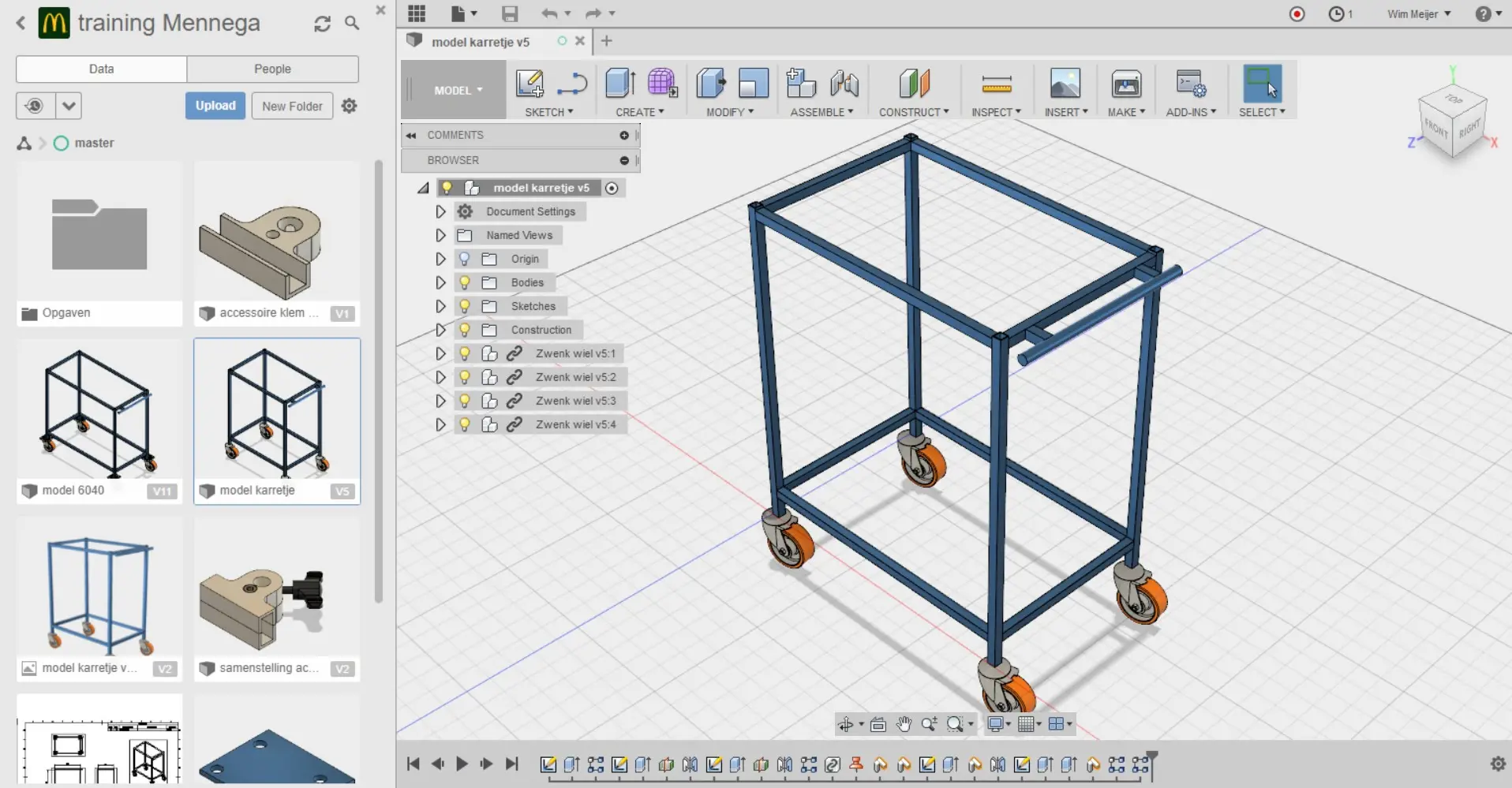 Karretje in Fusion 360 (tijdens training)