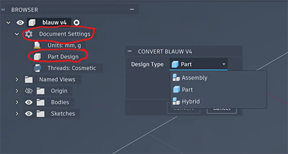 Settings en ontwerpfase wijzigen in Autodesk Fusion