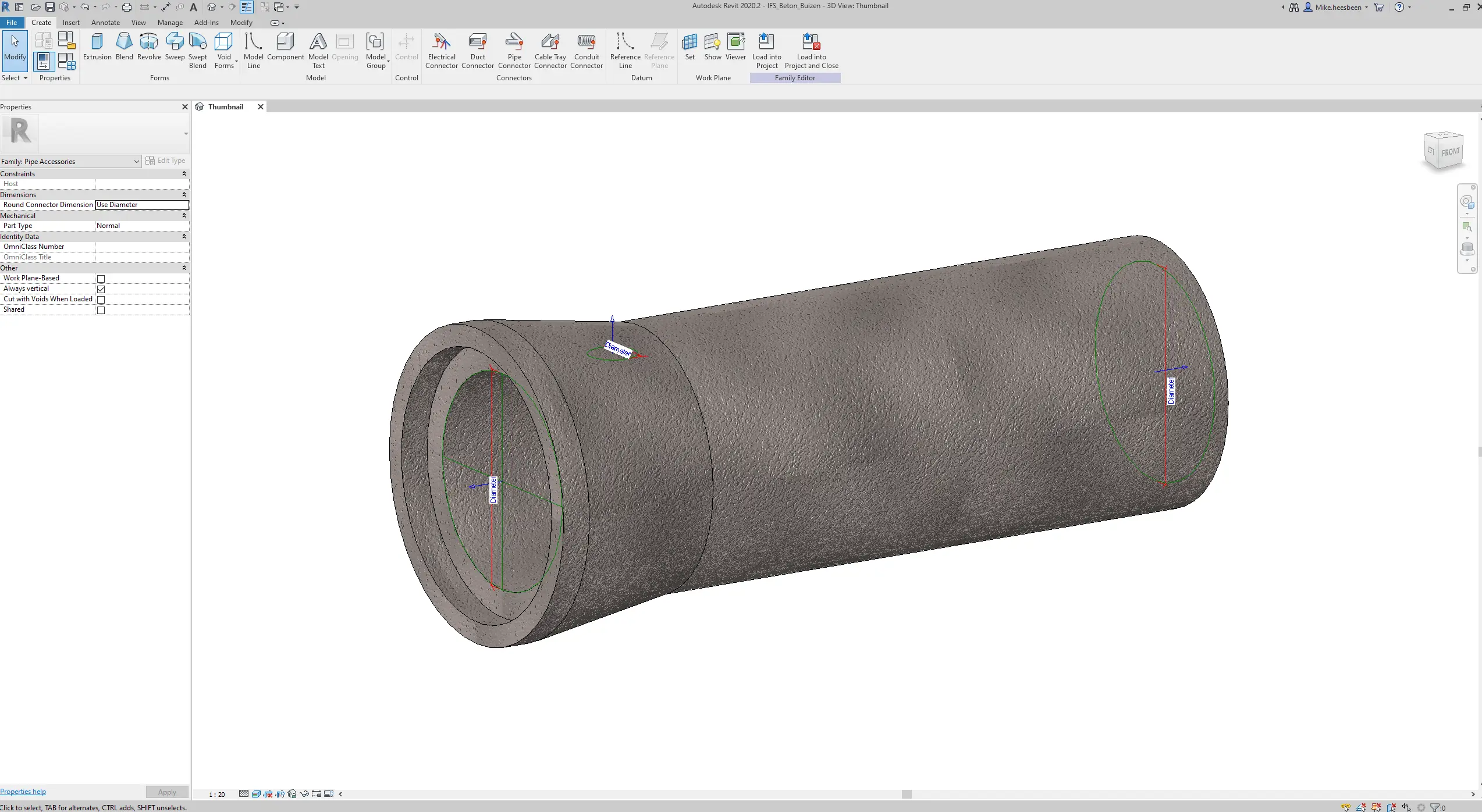 3D view van betonbuis in Revit