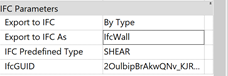 IFC parameters and export mapping dialog